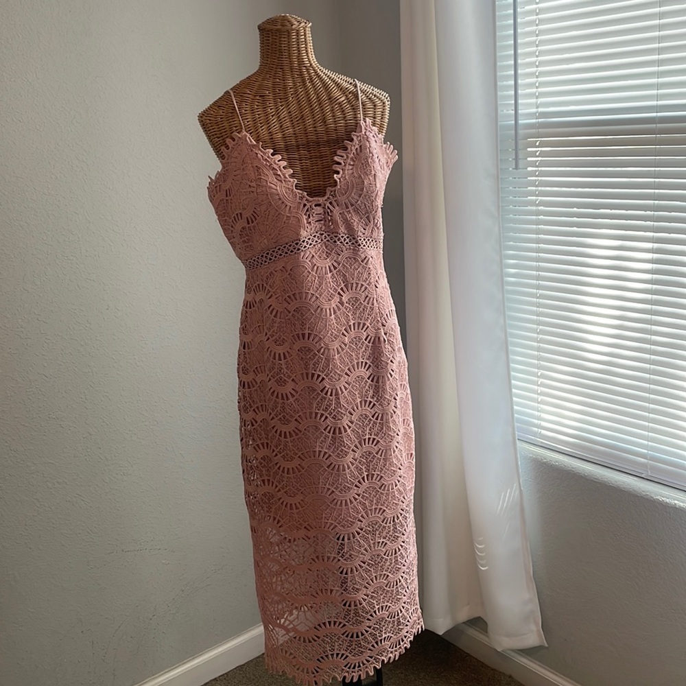 Bardot Pink Lace Midi Dress